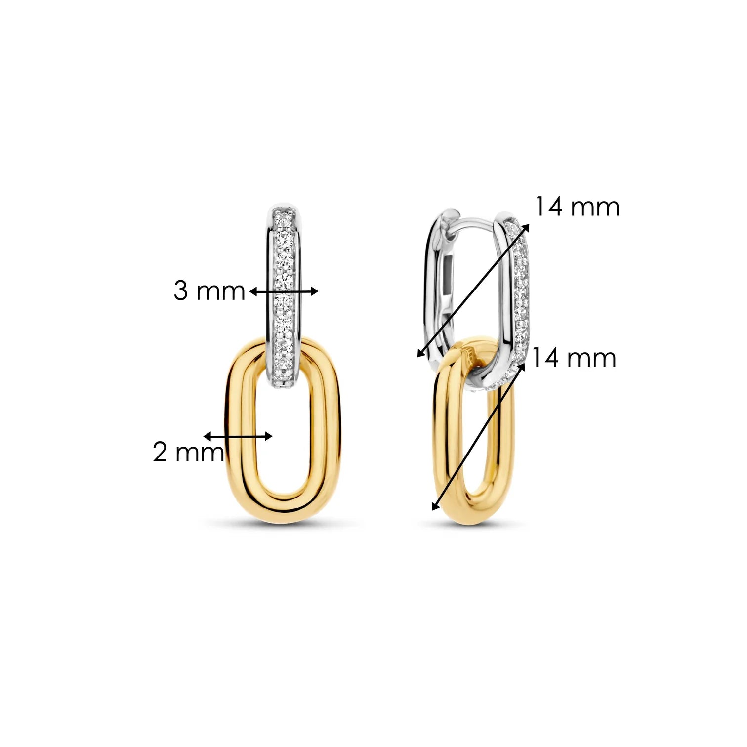 Aretes colgantes bicolor de plata bañada en oro amarillo con zirconia blanca