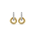 Aretes colgantes de plata bañada en oro amarillo con zirconia blanca