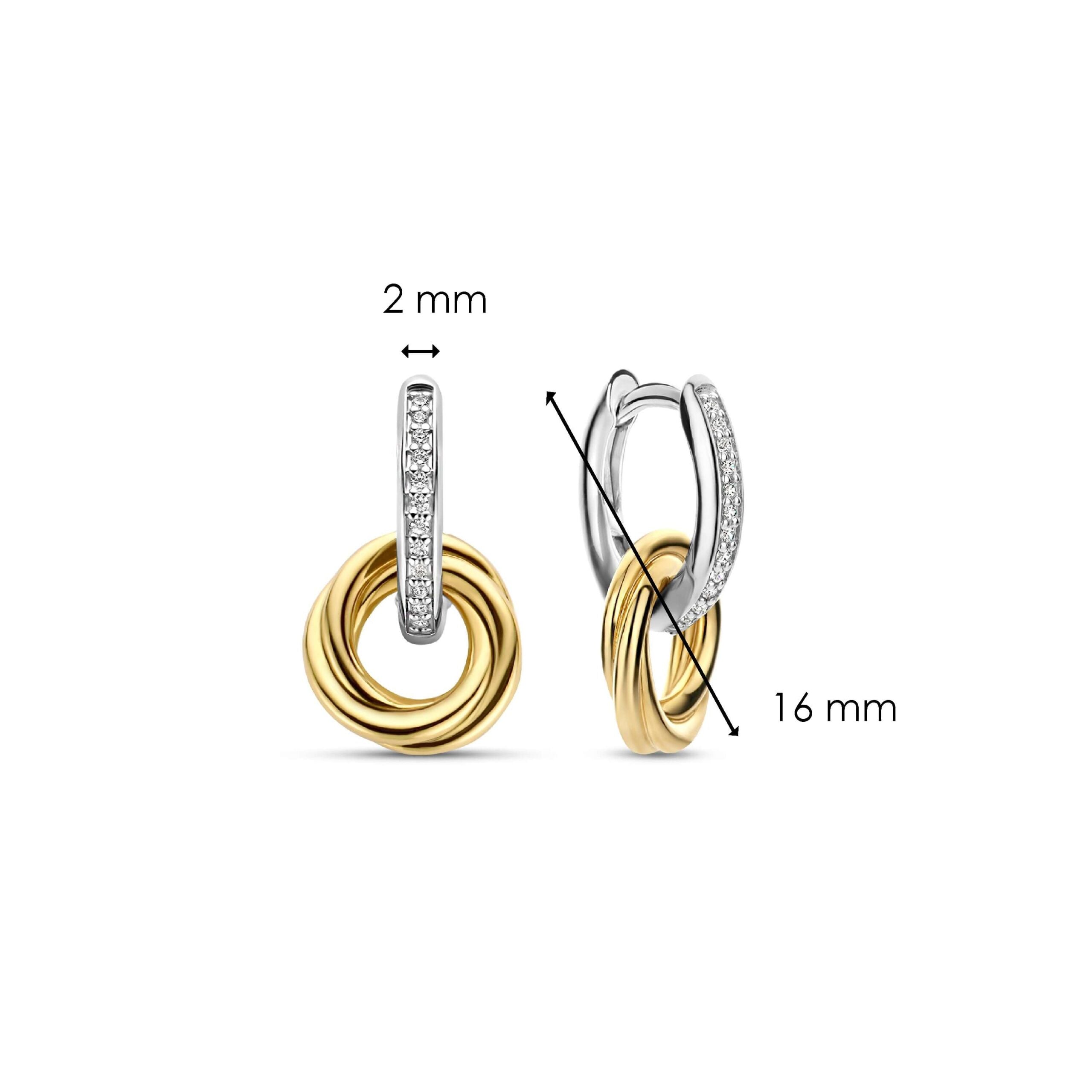 Aretes colgantes de plata bañada en oro amarillo con zirconia blanca