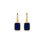 Aretes de plata bañada en oro amarillo con piedra azul