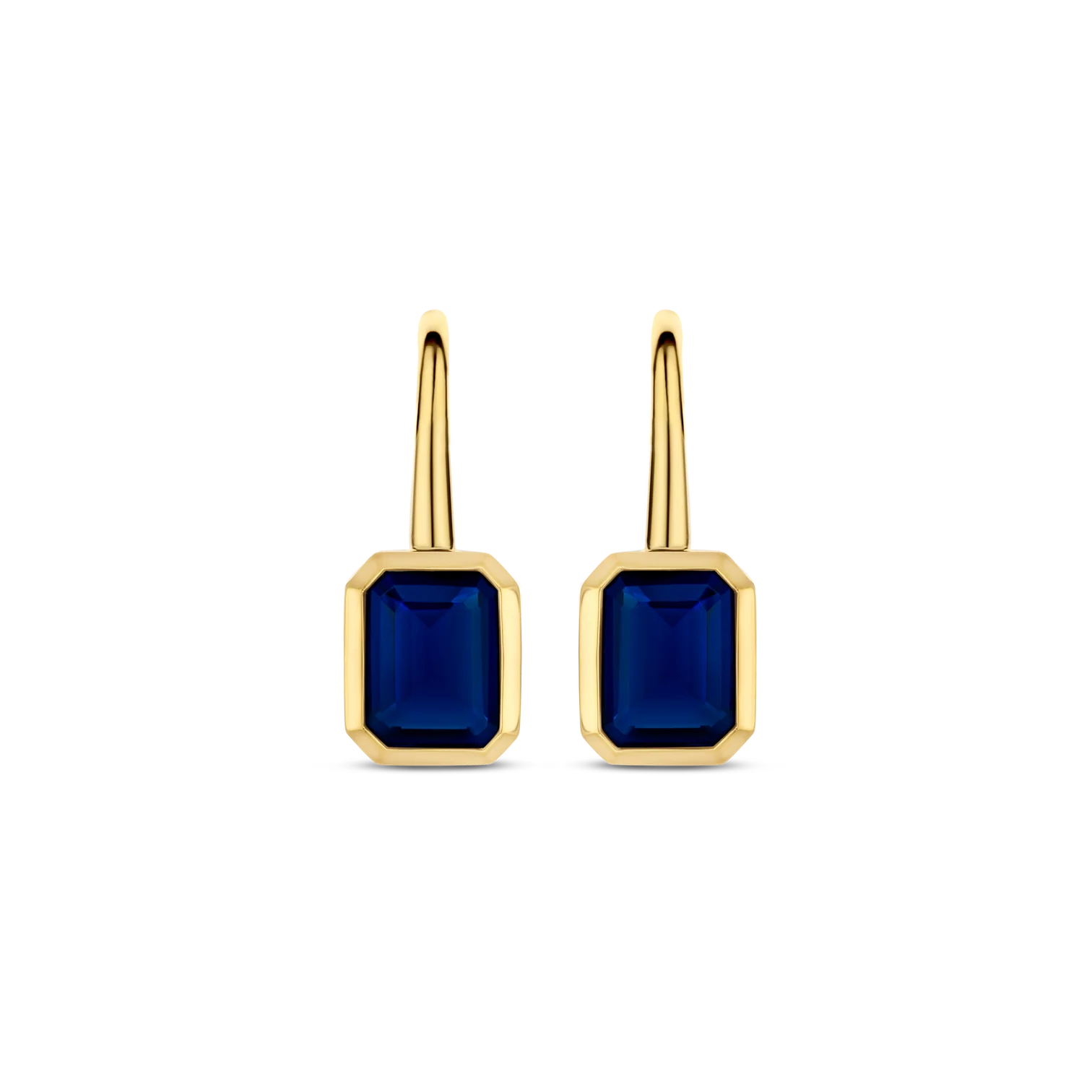 Aretes de plata bañada en oro amarillo con piedra azul