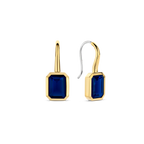 Aretes de plata bañada en oro amarillo con piedra azul