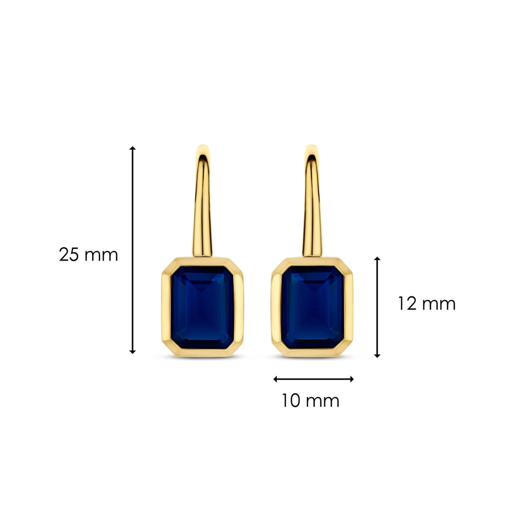 Aretes de plata bañada en oro amarillo con piedra azul