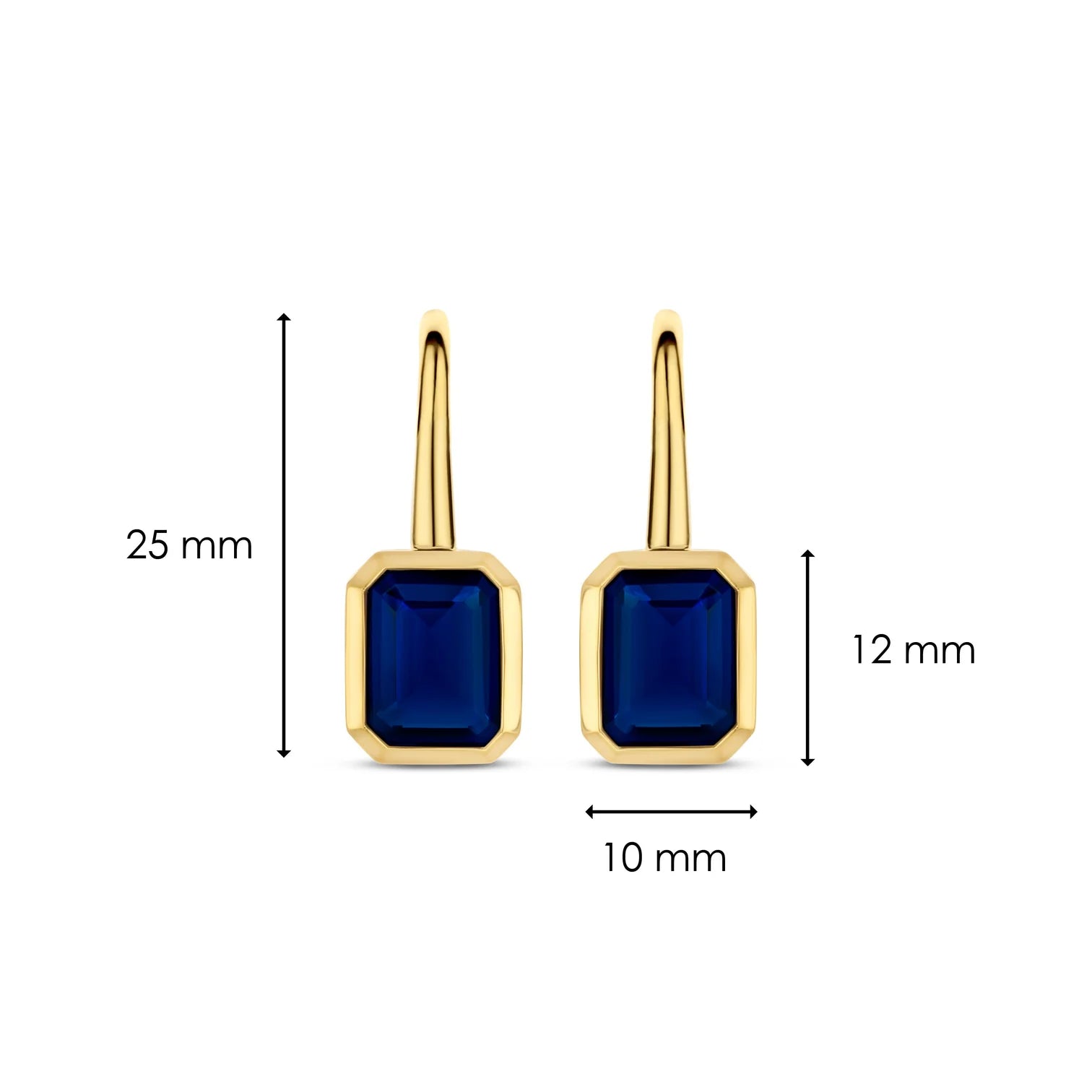 Aretes de plata bañada en oro amarillo con piedra azul