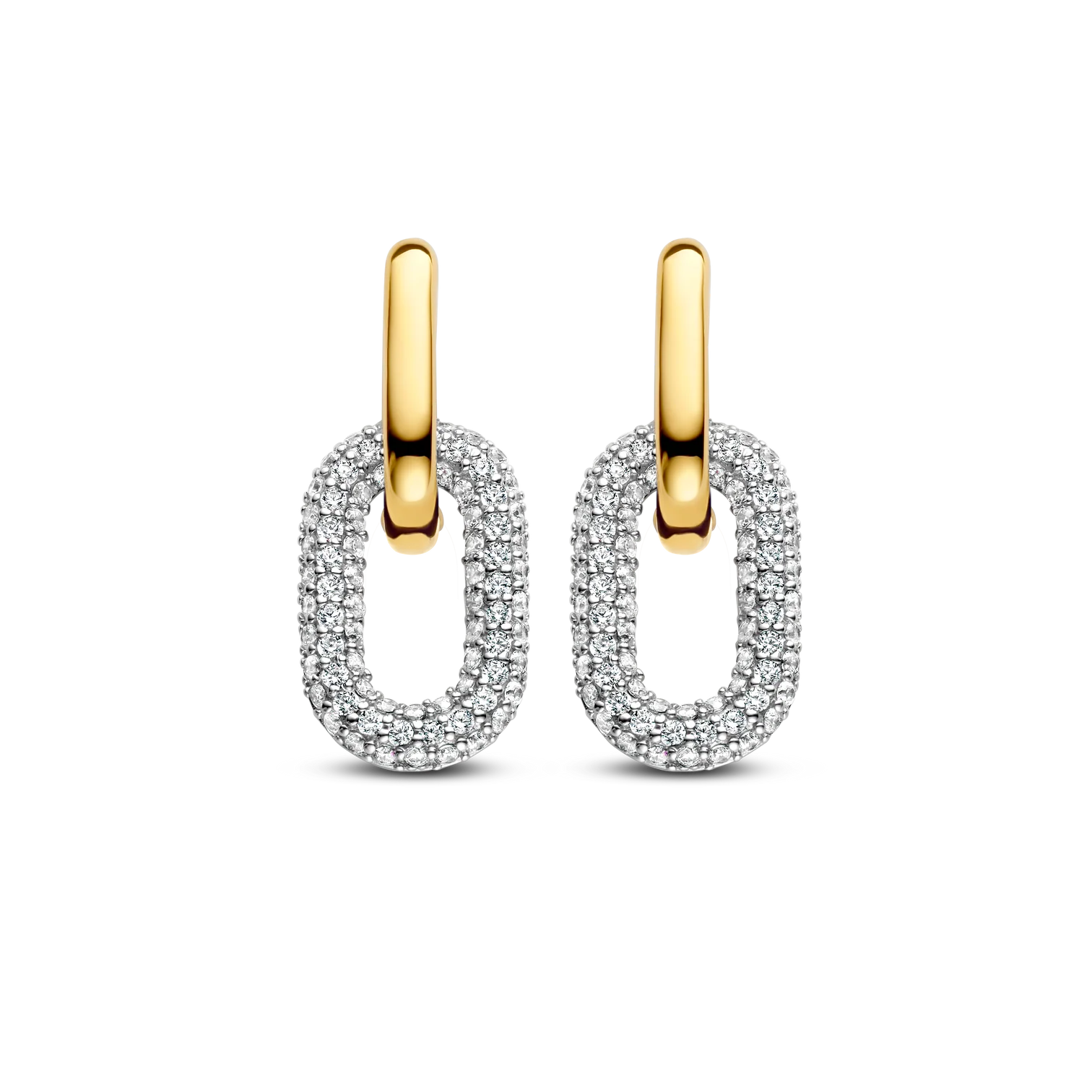 Aretes colgantes bicolor de plata bañada en oro amarillo con zirconia blanca