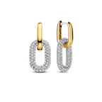 Aretes colgantes bicolor de plata bañada en oro amarillo con zirconia blanca