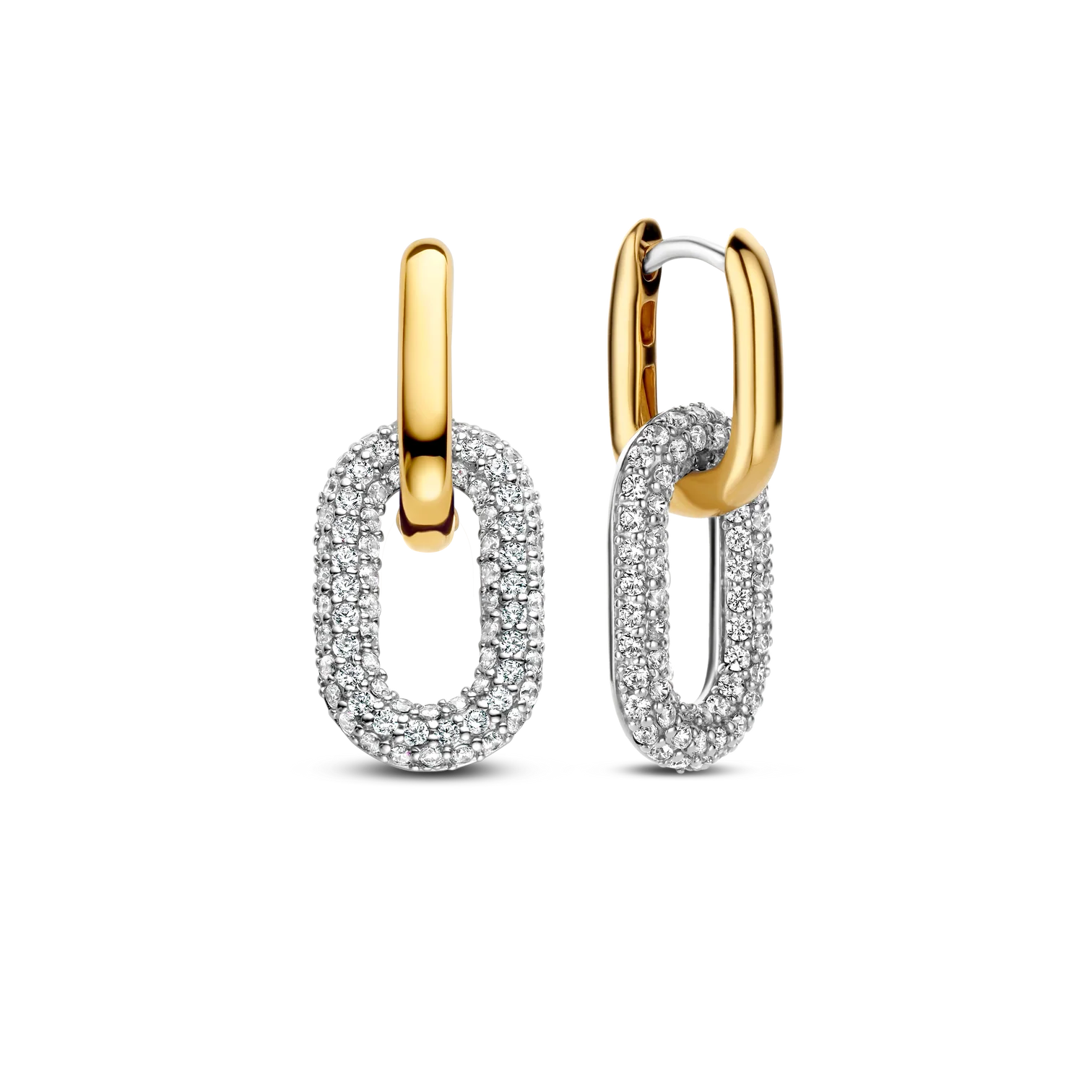 Aretes colgantes bicolor de plata bañada en oro amarillo con zirconia blanca