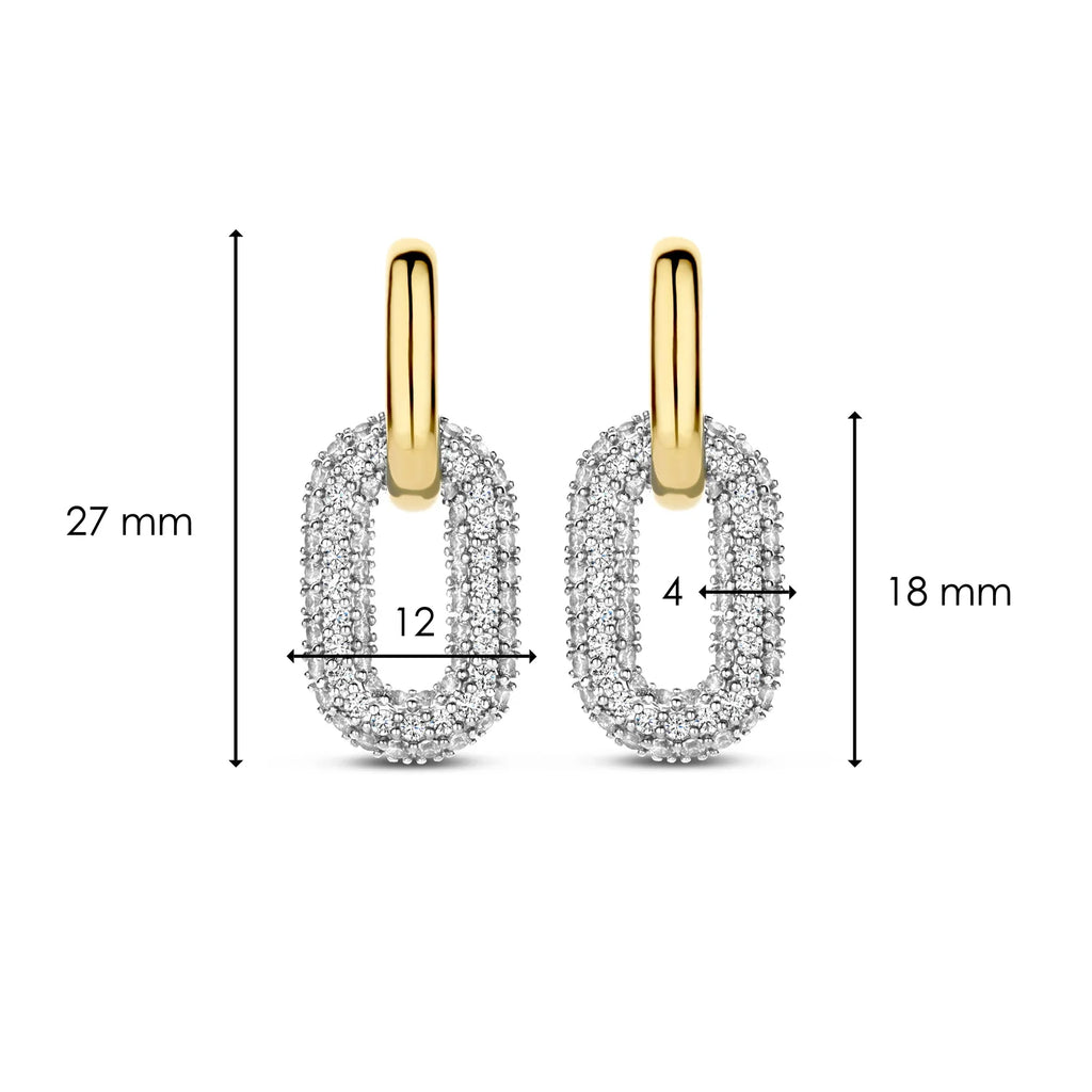 Aretes colgantes bicolor de plata bañada en oro amarillo con zirconia blanca