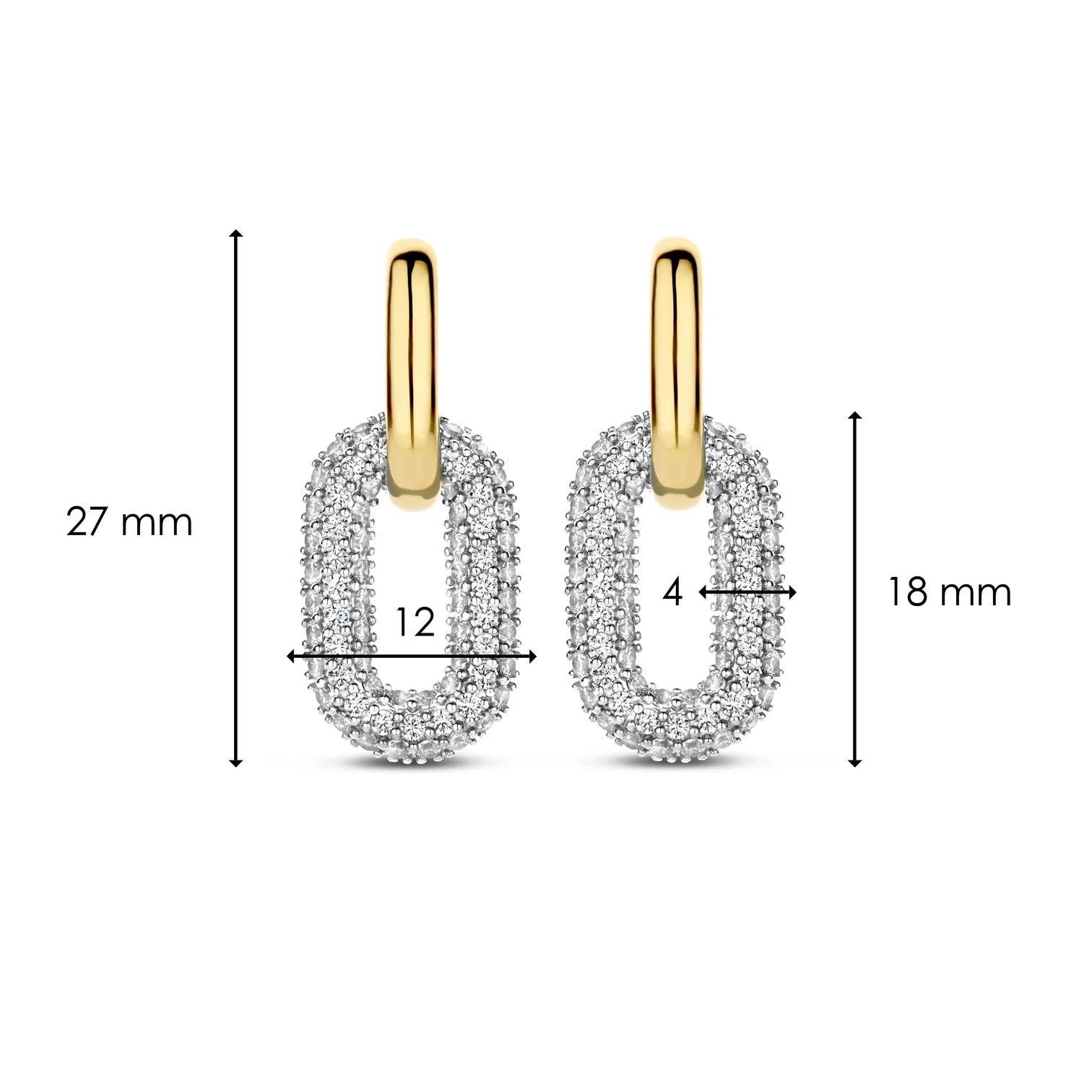 Aretes colgantes bicolor de plata bañada en oro amarillo con zirconia blanca