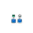 Aretes de plata con acabado platinado y piedras azul y verde
