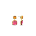 Aretes de plata bañada en oro amarillo con piedras naranja y rosa