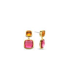 Aretes de plata bañada en oro amarillo con piedras naranja y rosa