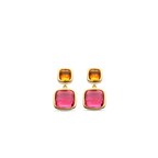 Aretes de plata bañada en oro amarillo con piedras naranja y rosa
