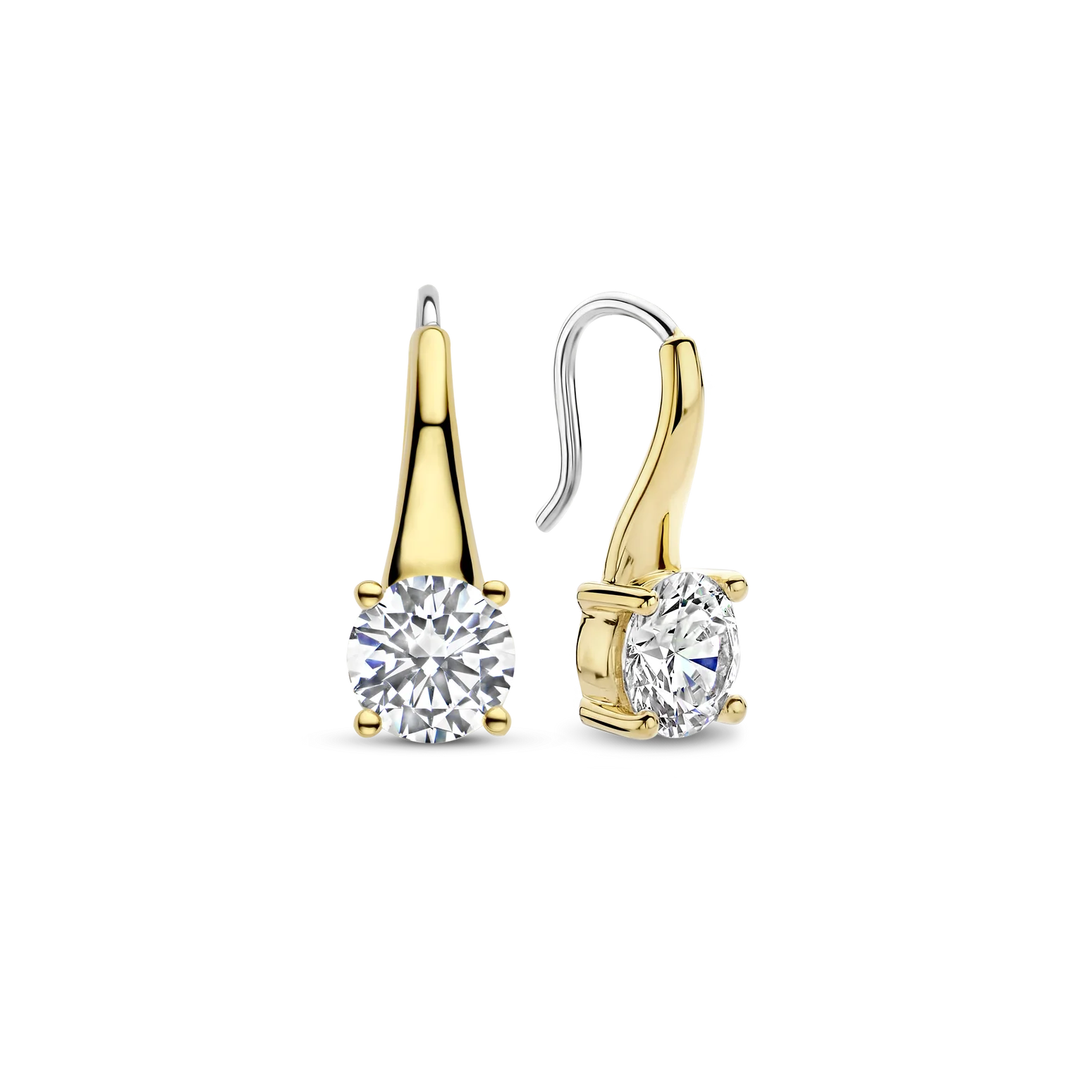 Aretes de plata bañada en oro amarillo con zirconia blanca