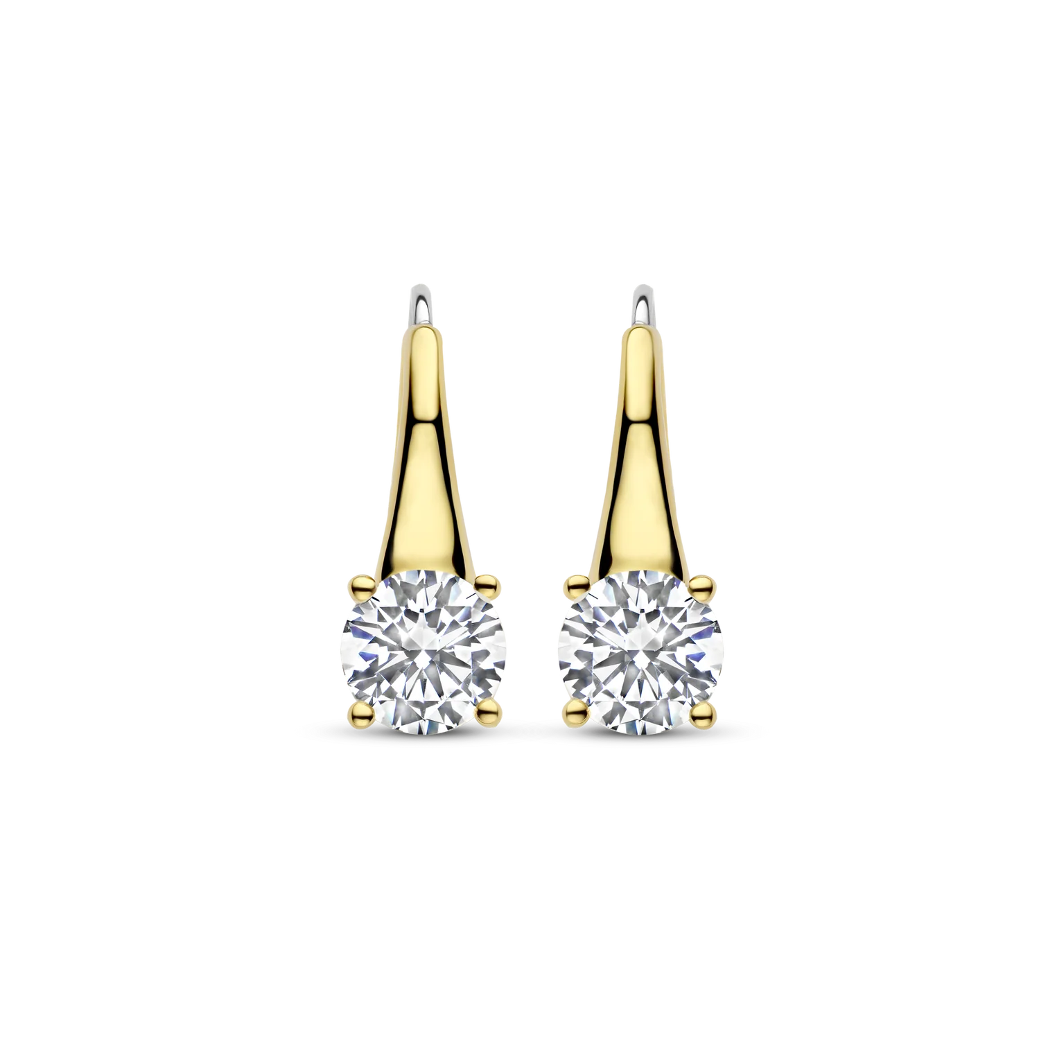 Aretes de plata bañada en oro amarillo con zirconia blanca