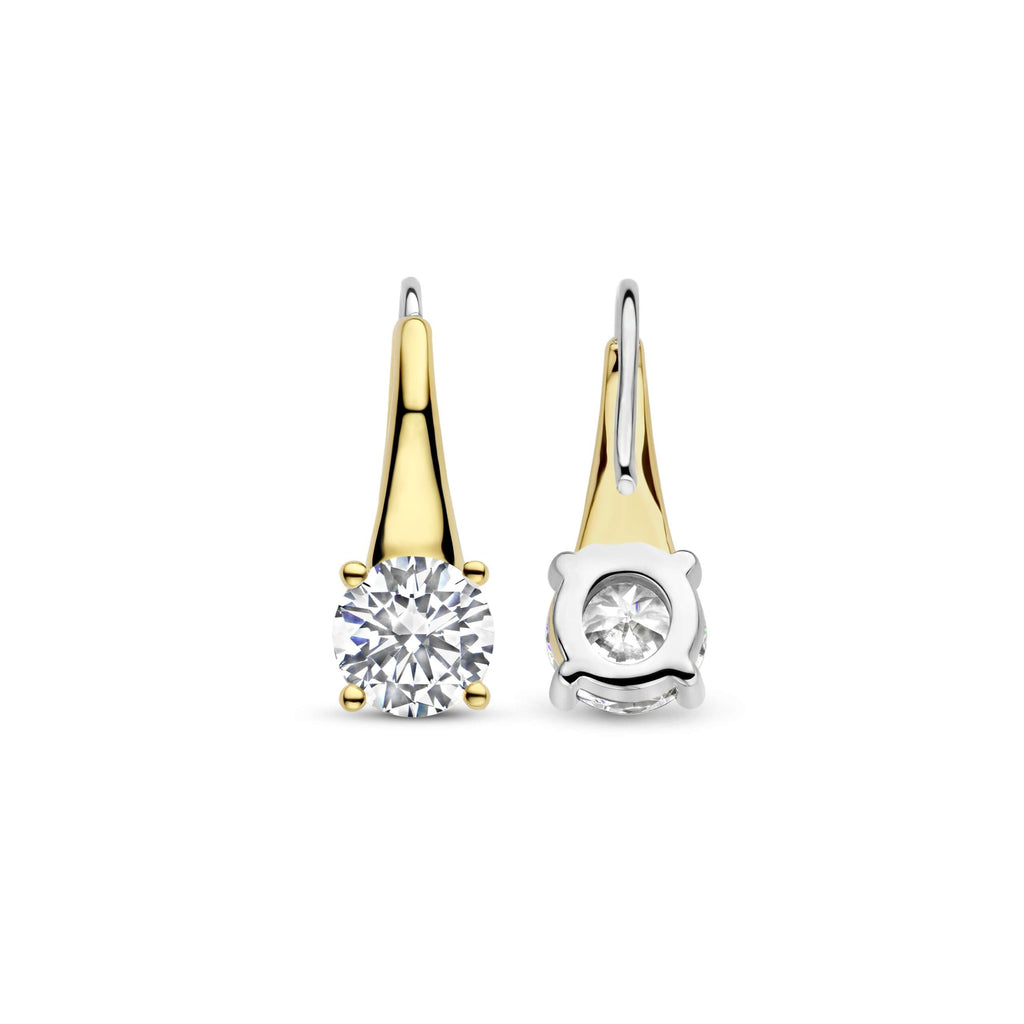 Aretes de plata bañada en oro amarillo con zirconia blanca
