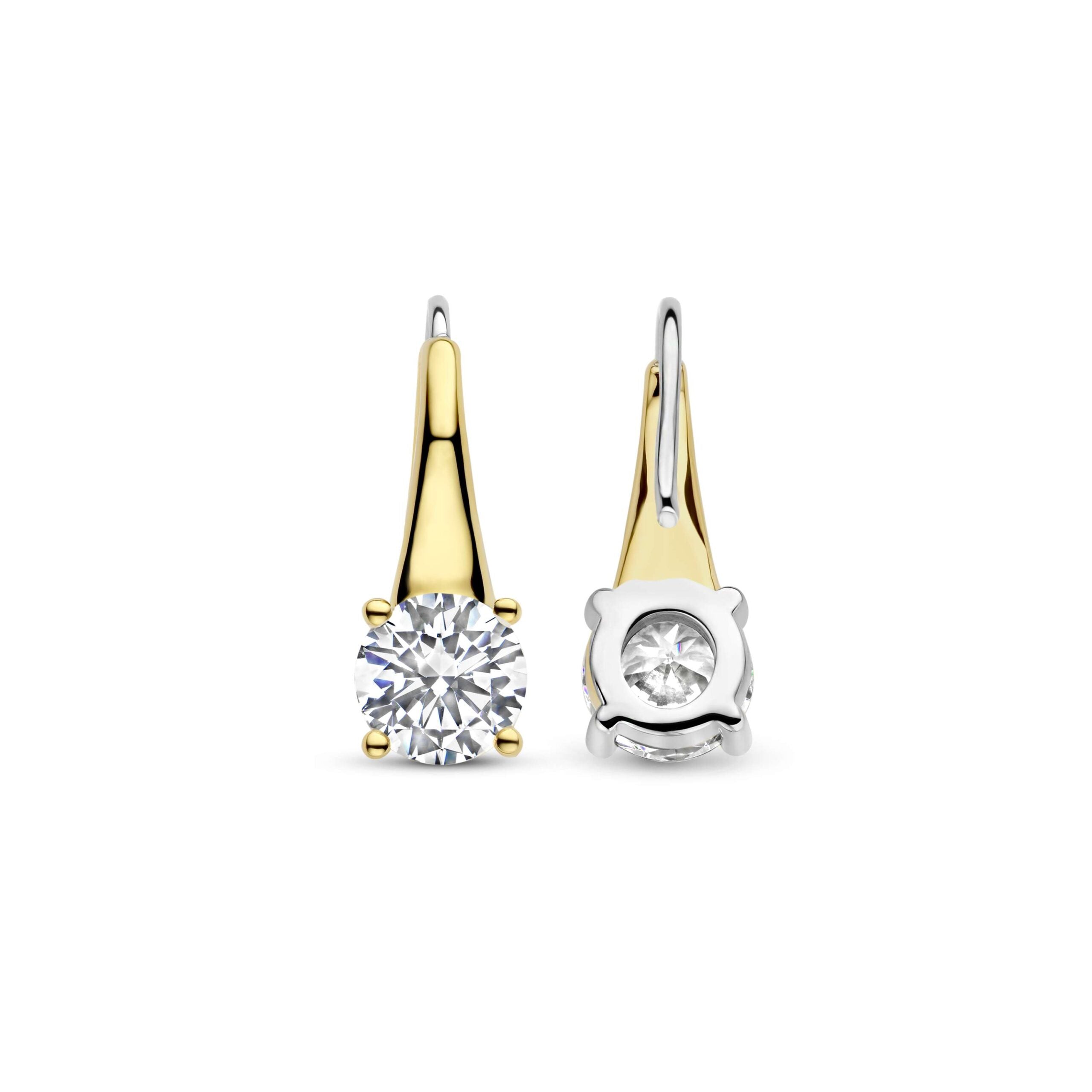 Aretes de plata bañada en oro amarillo con zirconia blanca