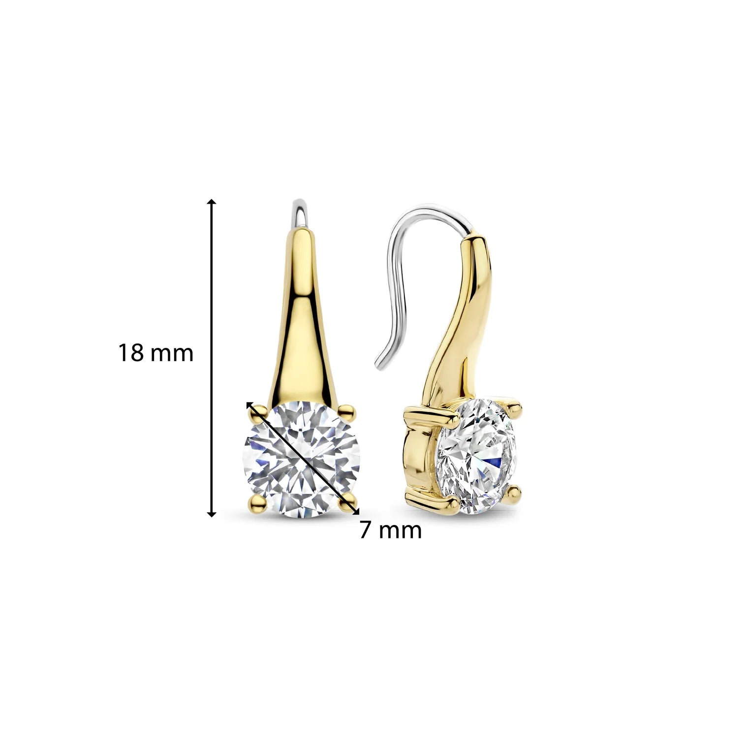 Aretes de plata bañada en oro amarillo con zirconia blanca