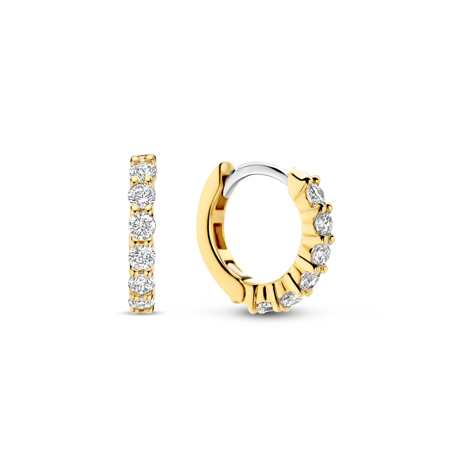 Aretes de aro de plata bañada en oro amarillo con zirconia blanca