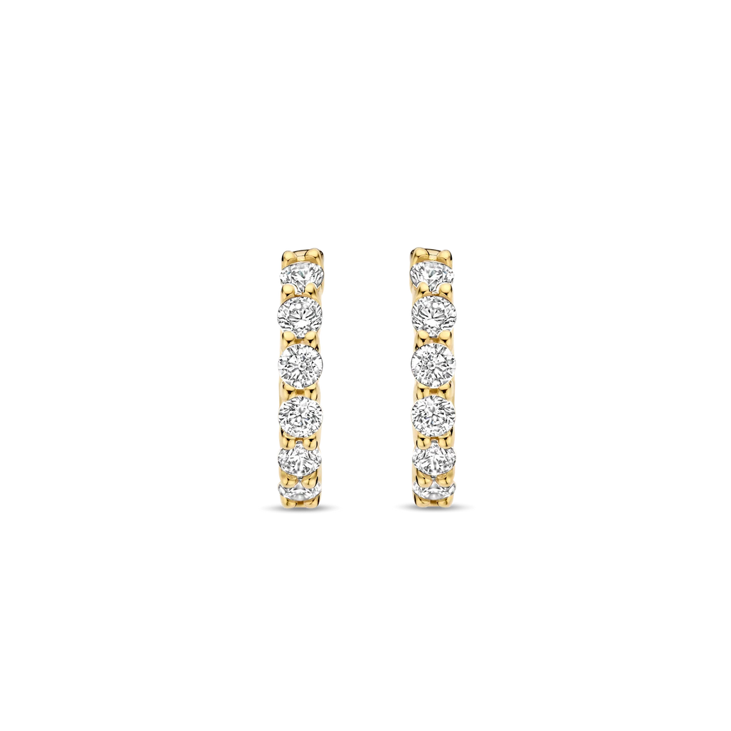 Aretes de aro de plata bañada en oro amarillo con zirconia blanca