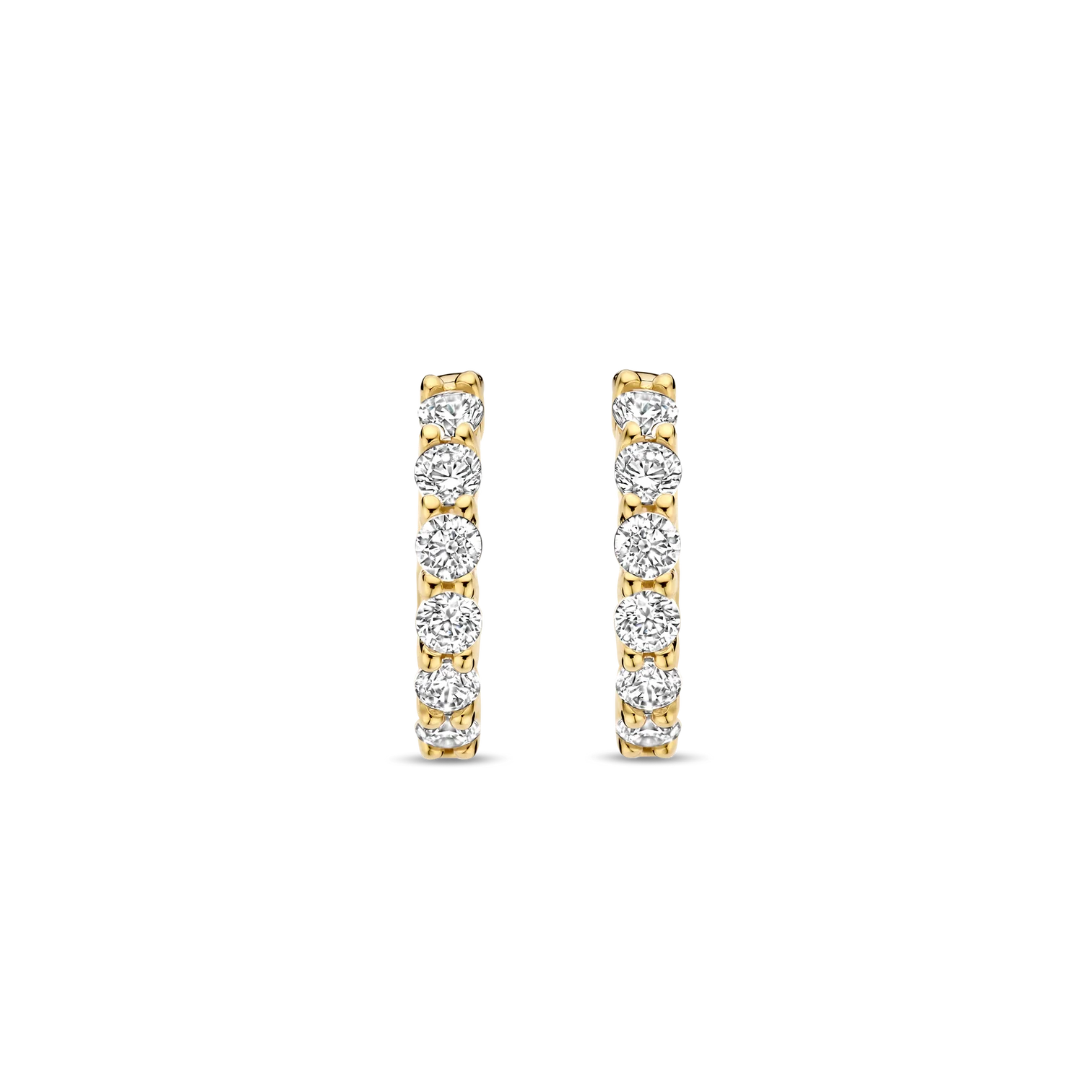Aretes de aro de plata bañada en oro amarillo con zirconia blanca