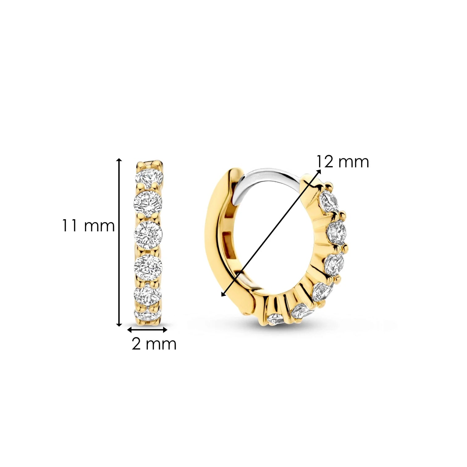 Aretes de aro de plata bañada en oro amarillo con zirconia blanca