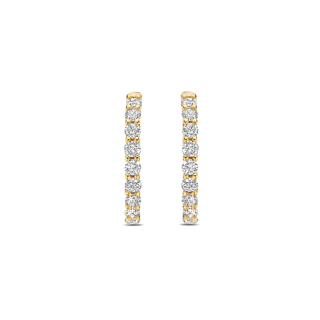 Aretes de aro de plata dorada con zirconia blanca