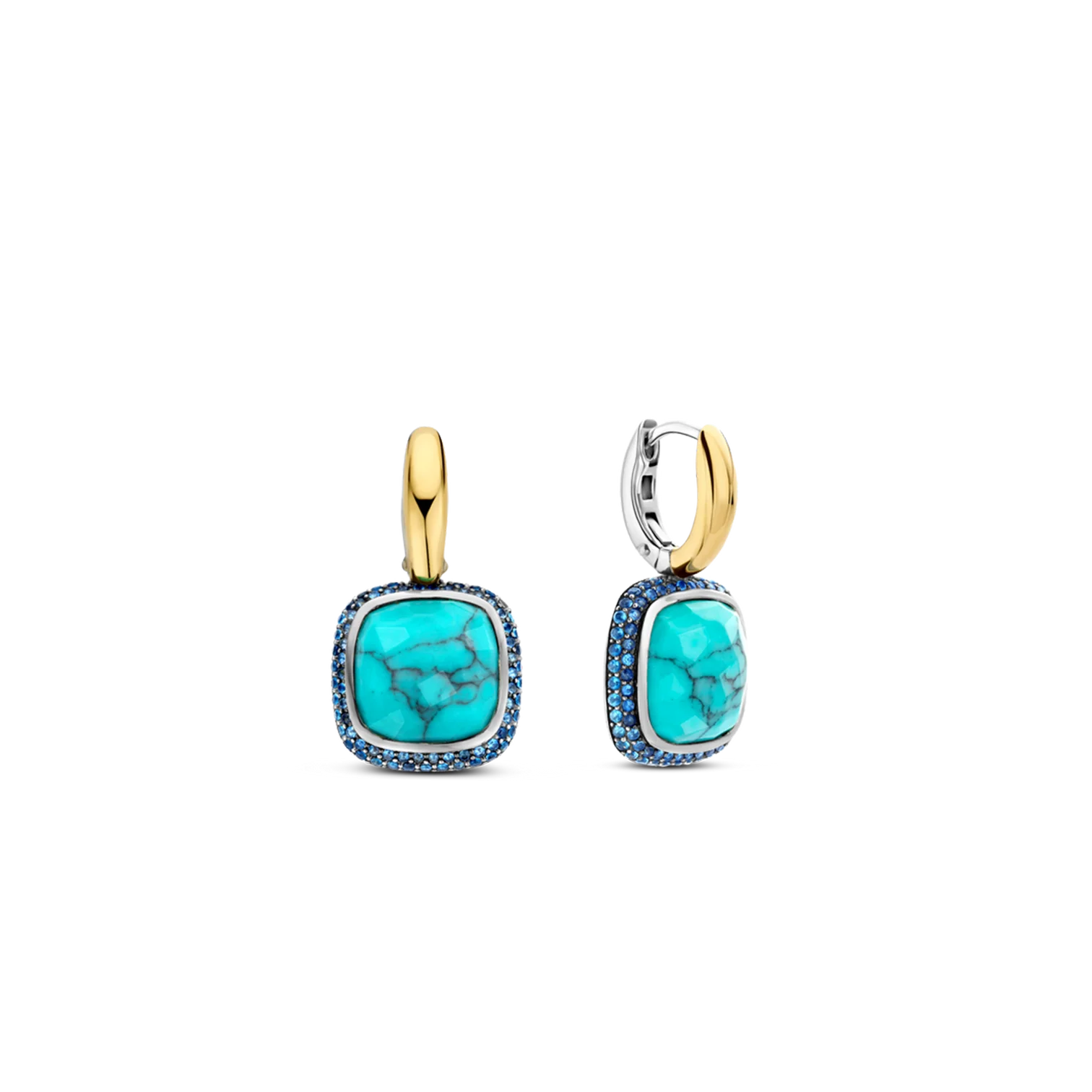 Aretes de plata dorada con piedra turquesa
