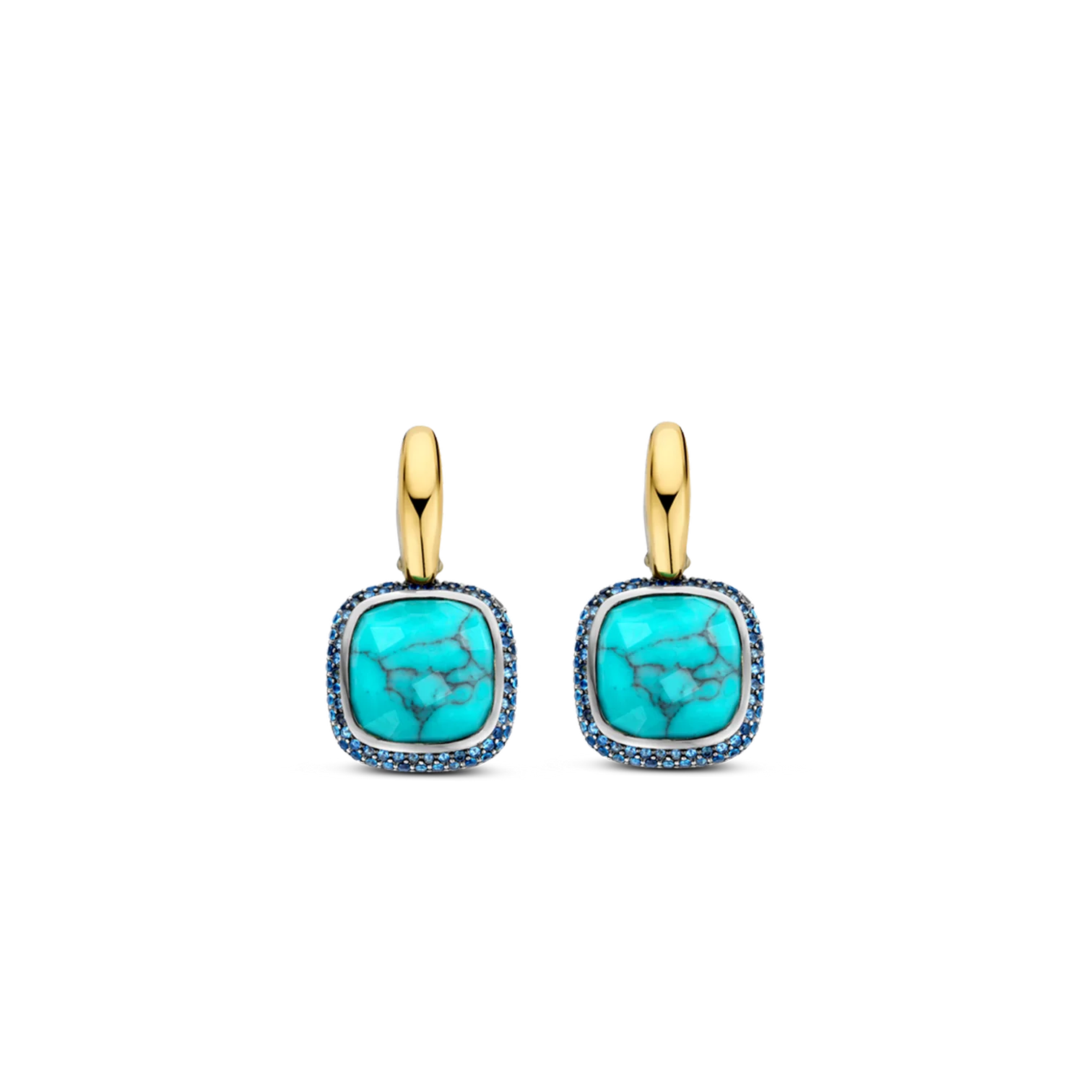 Aretes de plata dorada con piedra turquesa