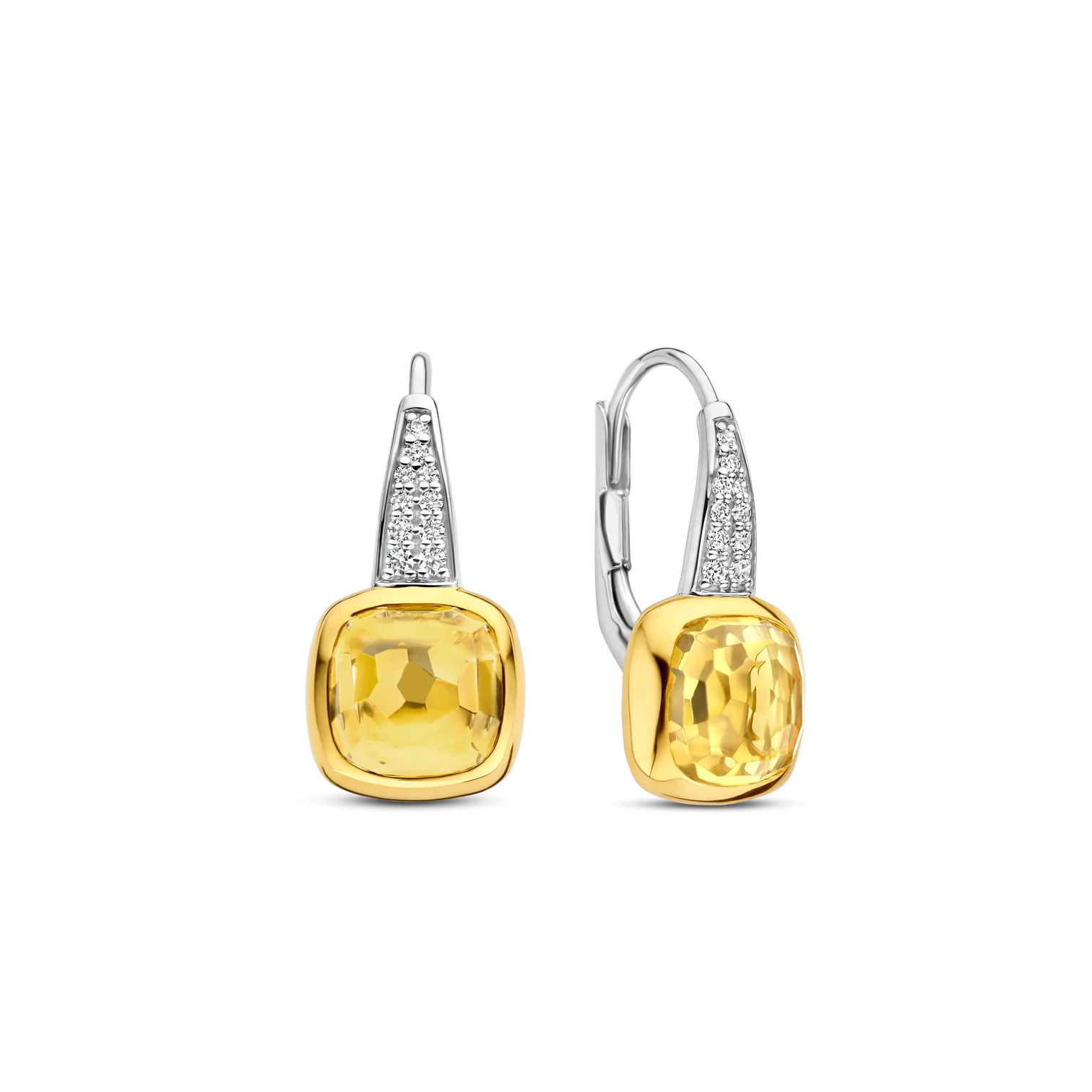 Aretes de plata bañados en oro con piedra amarilla