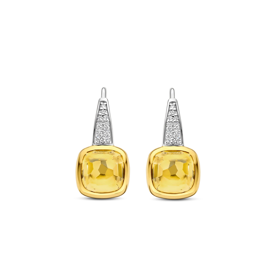 Aretes de plata bañados en oro con piedra amarilla