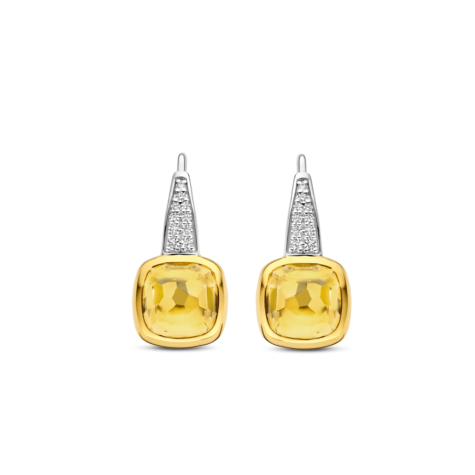 Aretes de plata bañados en oro con piedra amarilla
