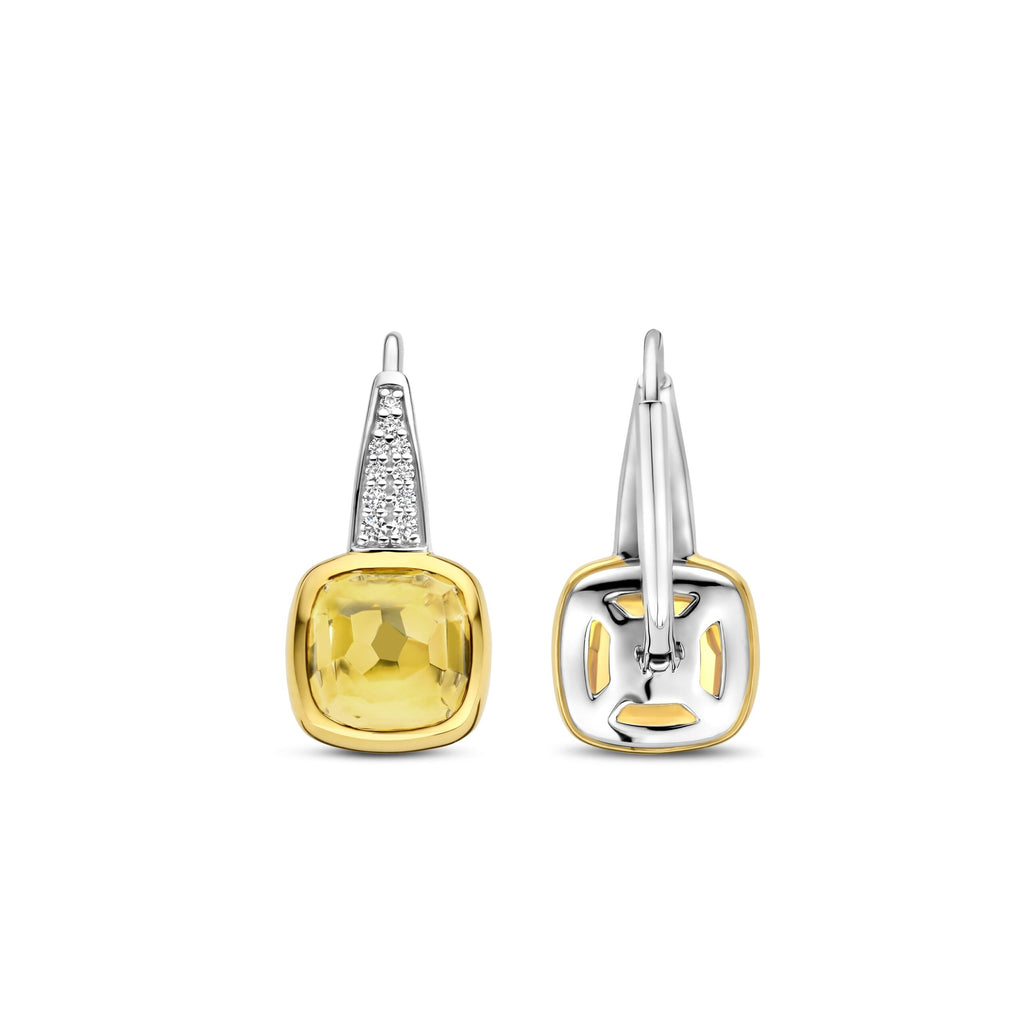 Aretes de plata bañados en oro con piedra amarilla