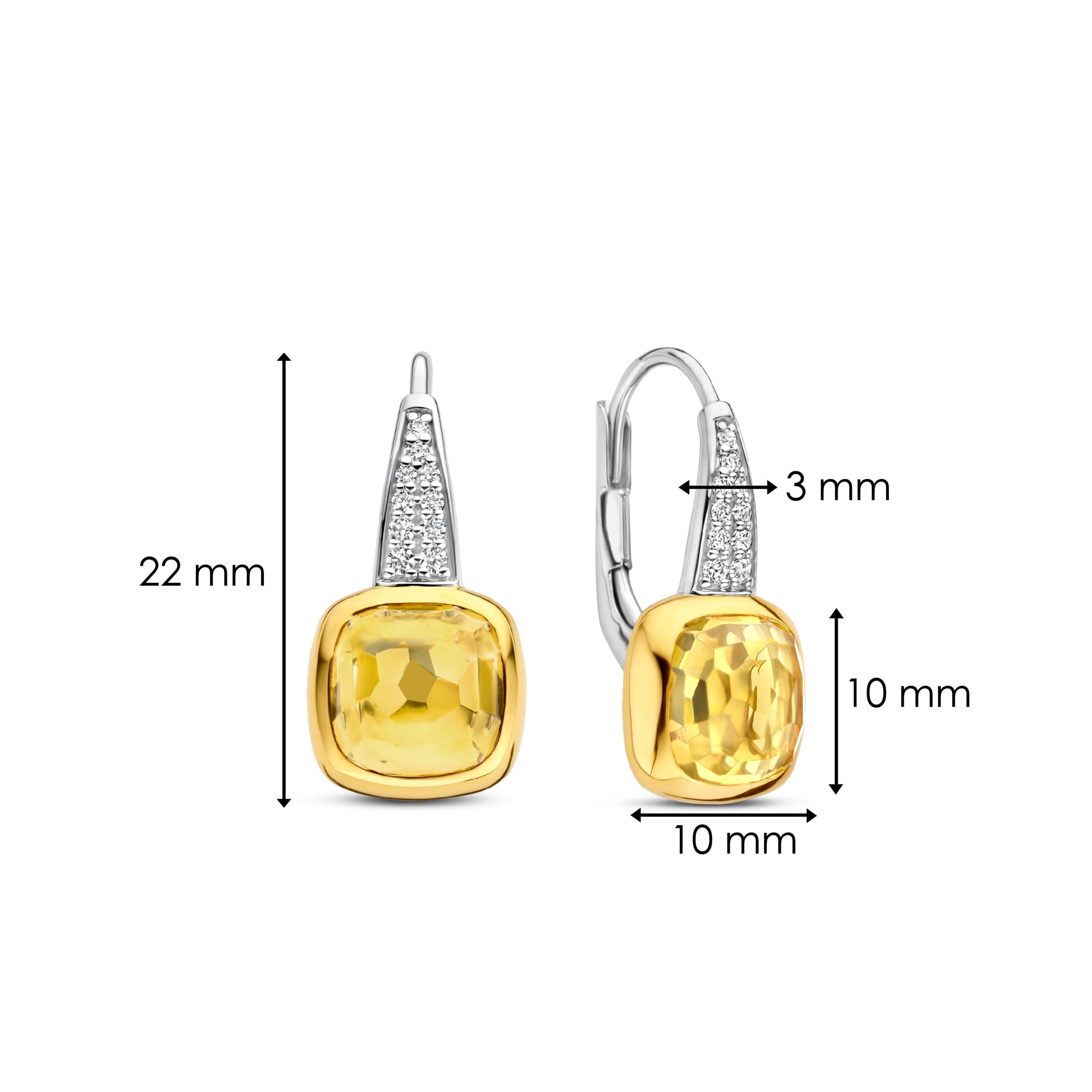 Aretes de plata bañados en oro con piedra amarilla