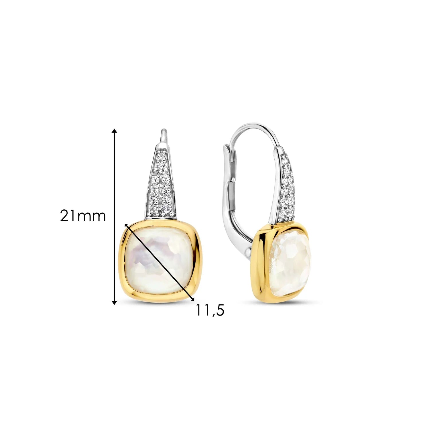 Aretes colgantes de plata dorada con nácar