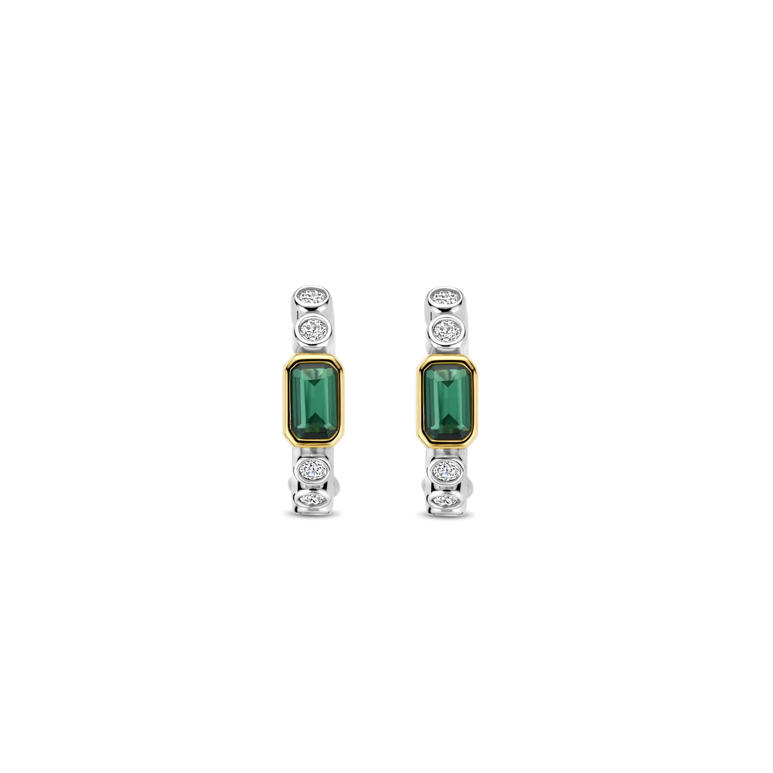 Aretes de aro de plata bañados en oro con zirconia esmeralda