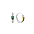 Aretes de aro de plata bañados en oro con zirconia esmeralda