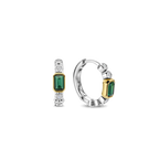 Aretes de aro de plata bañados en oro con zirconia esmeralda