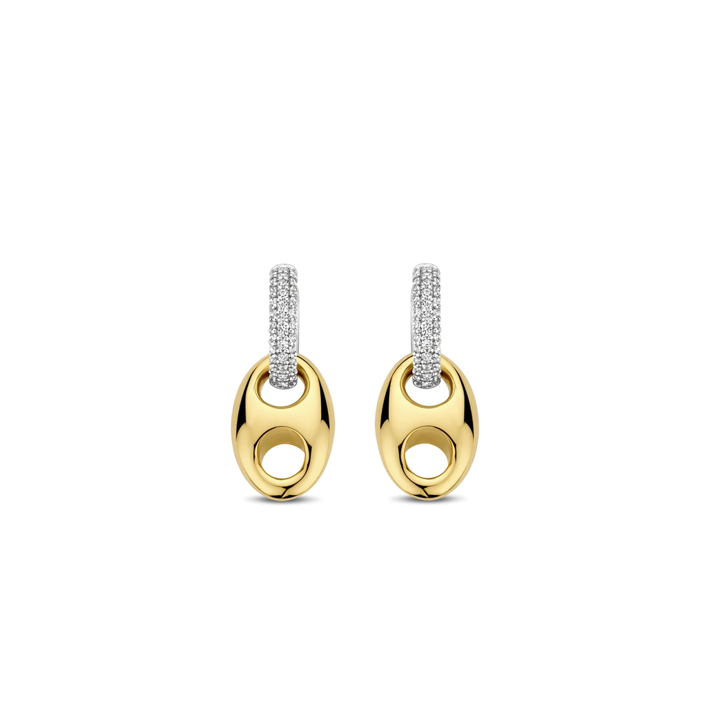 Aretes de plata bañada en oro amarillo con zirconia blanca