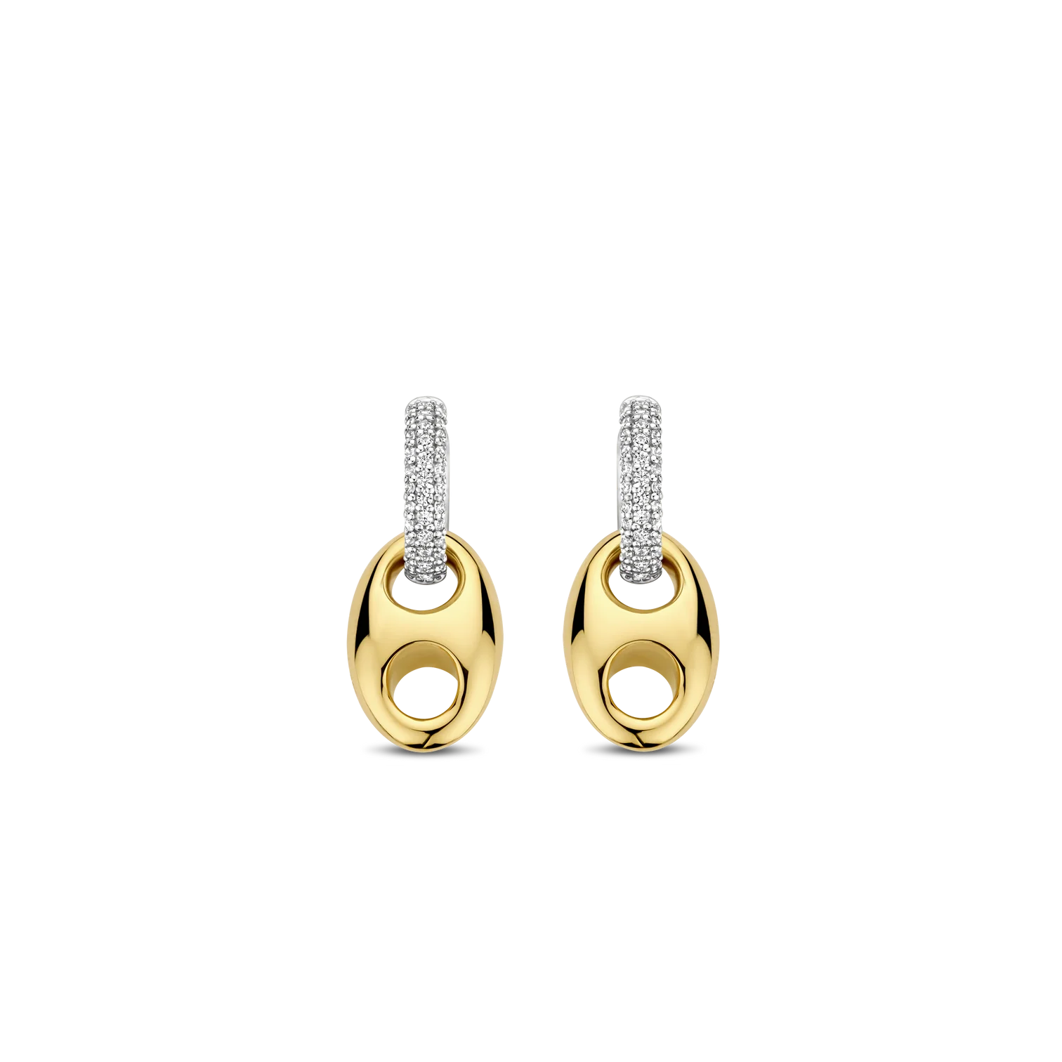 Aretes de plata bañada en oro amarillo con zirconia blanca