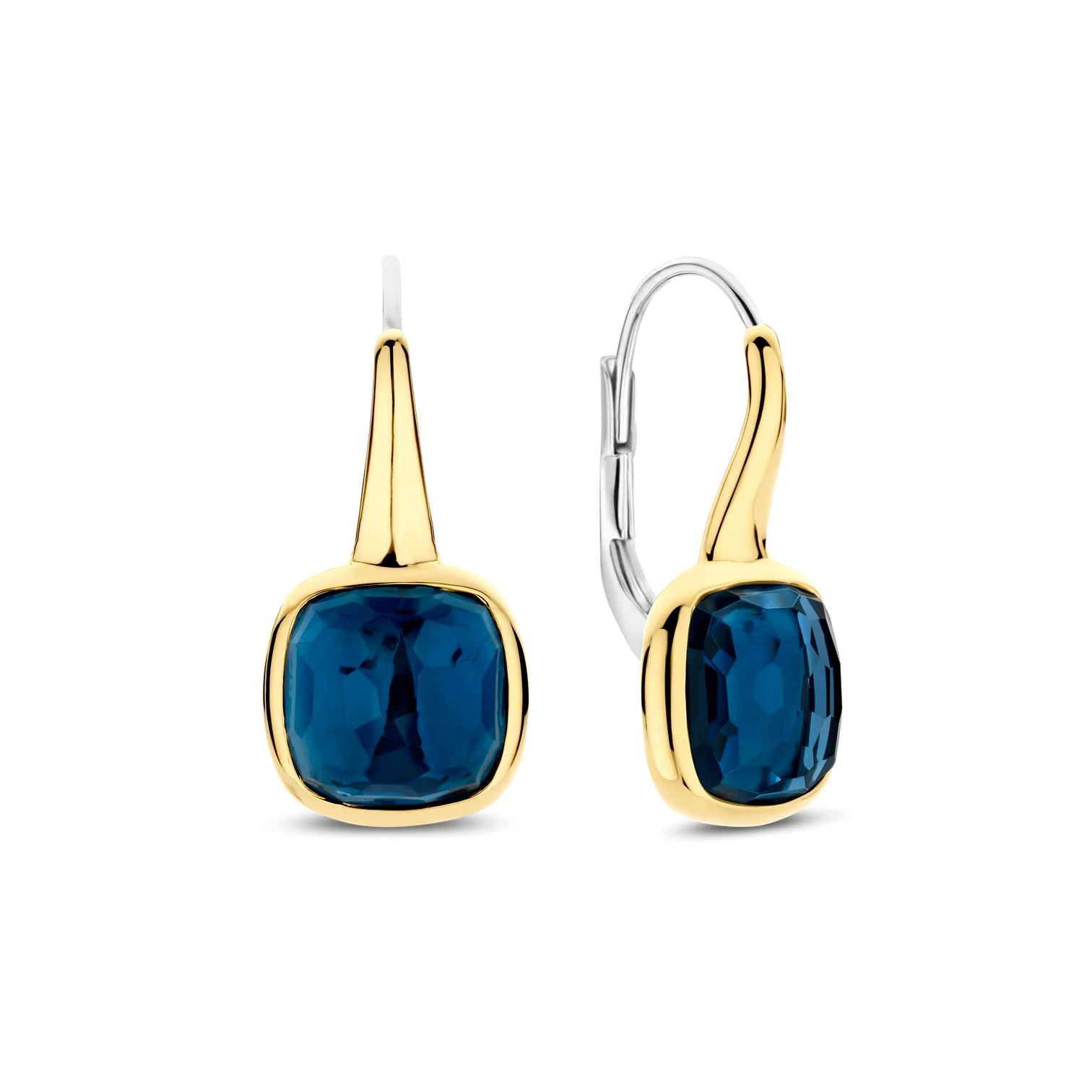 Aretes de plata bañados en oro con piedra azul