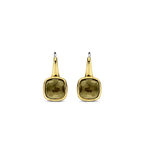 Aretes de plata bañados en oro con piedra caqui translúcida