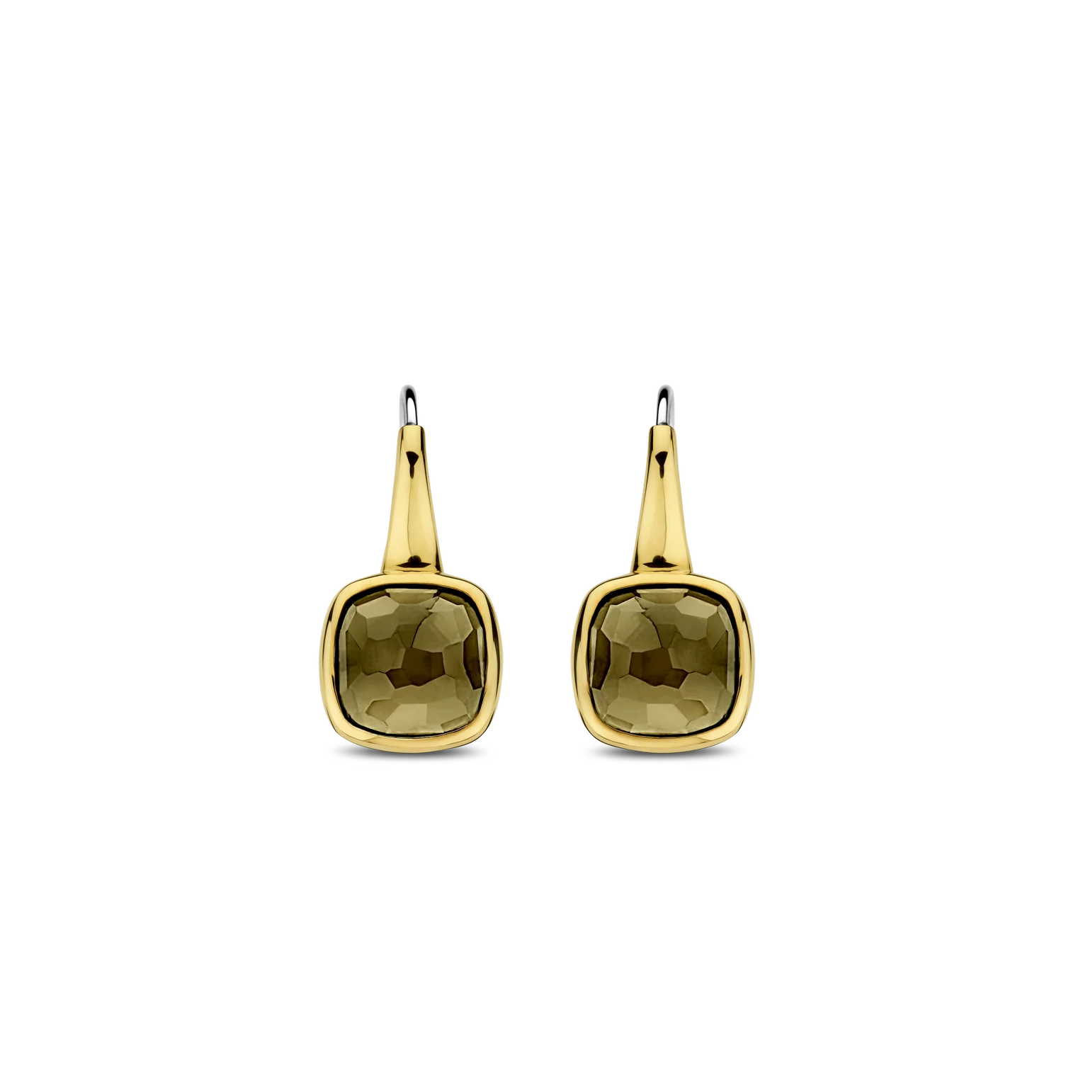 Aretes de plata bañados en oro con piedra caqui translúcida