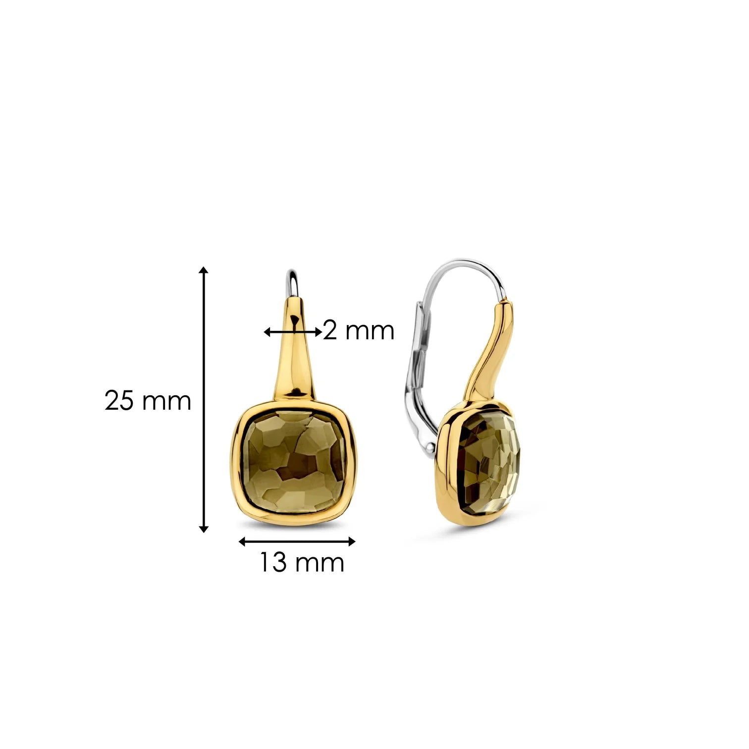 Aretes de plata bañados en oro con piedra caqui translúcida