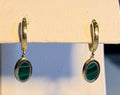 Aretes de aro de 14K oro amarillo malaquita ovalada