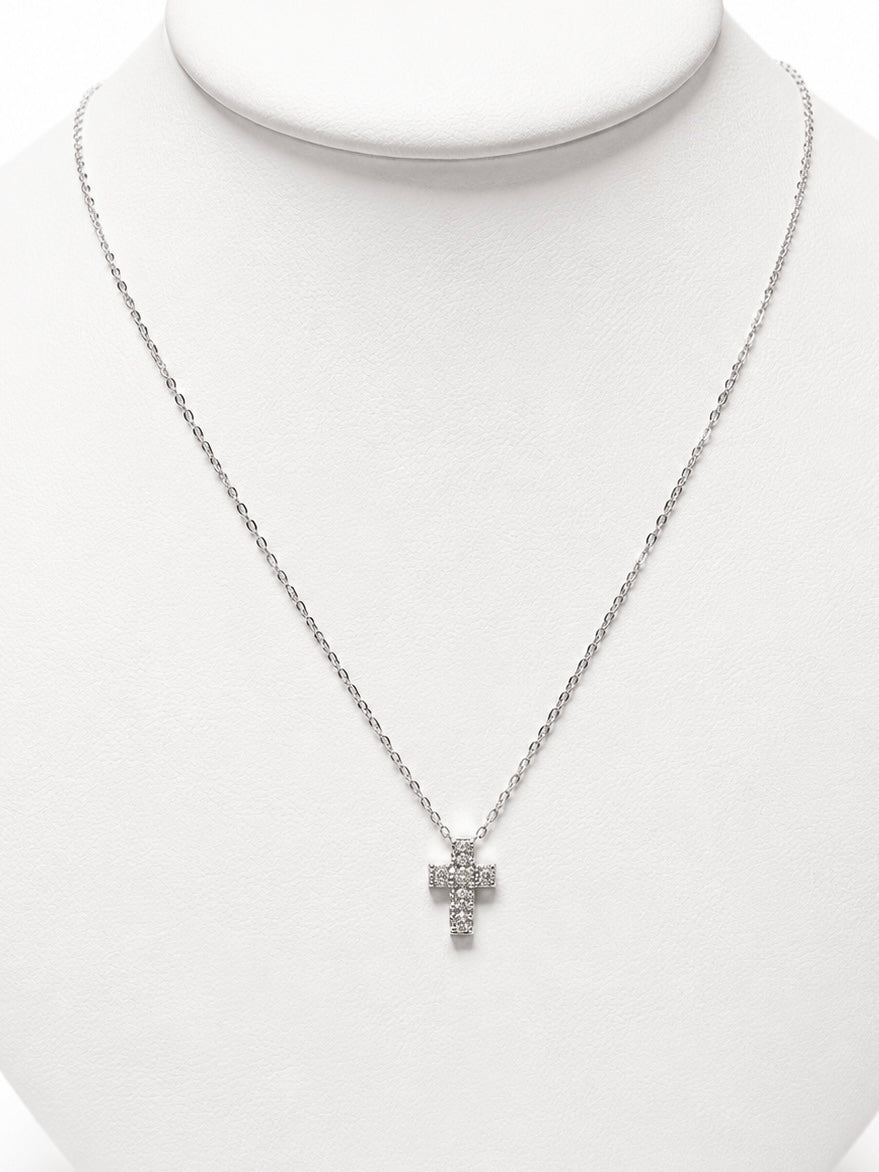 Gargantilla de 14K oro blanco cruz brillantes