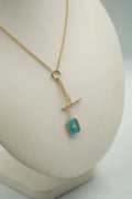 Gargantilla de 14K oro amarillo con charm turquesa